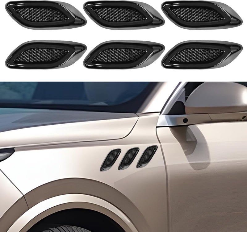 LHDOS 6PCS Car Exterior Hood Side Door Air Vent Cover, Glossy Auto Fenders Trim Intake Grille Decorative Sticker, ABS Hood Spoiler Bumper Side Vent Decal Decoration for Most Cars (Black) - Image 1
